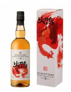 Bouteille de whisky Hinotori Blended Japonais 5 ans avec boîte décorée d’un dragon rouge.