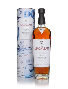 Whisky Macallan Diamonds are Forever 55th Anniversary, bouteille de 70 cl avec boîte cadeau bleu et blanc.