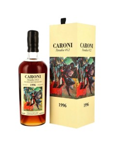 Rhum Caroni 1996 Paradise #12—bouteille ambrée à l’étiquette distinctive, accompagnée de sa boîte décorative 1996.