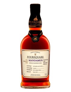 Rhum Foursquare Mandamus 16 ans 70cl bouteille ambrée avec étiquette blanche et bouchon noir.