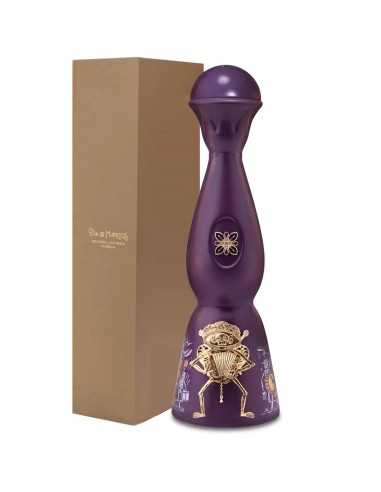 Bouteille violette Tequila Clase Azul Días de Muerto Musica 2024 édition limitée 70 cl avec boîte beige, motifs dorés et dessins