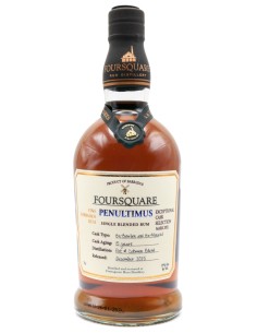 Rhum Foursquare Penultimus 15 ans 70cl, bouteille ambrée avec étiquette blanche et bouchon noir gravé.