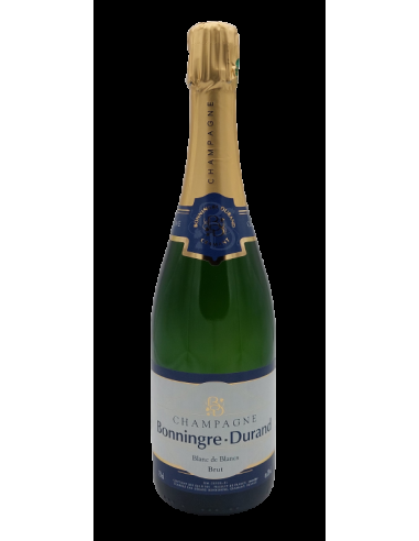 Flute de champagne Bonningre-Duran blanc de blancs brut sur fond blanc.