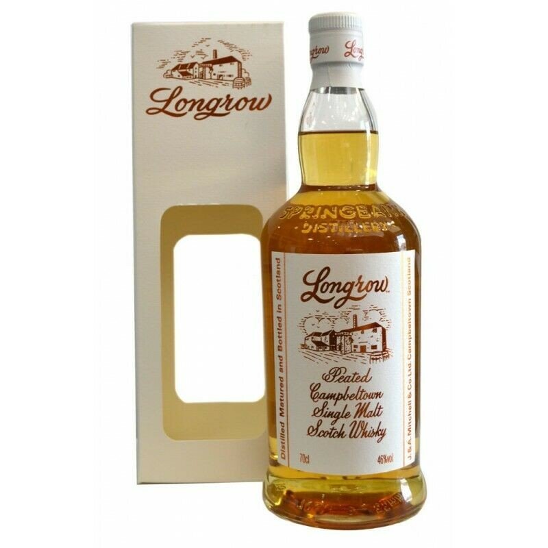 Longrow whisky tourbé en flacon avec boîte cadeau, bouteille étiquette détaillée et couleur ambrée. comment boire un whisky tourbé intégré naturellement.